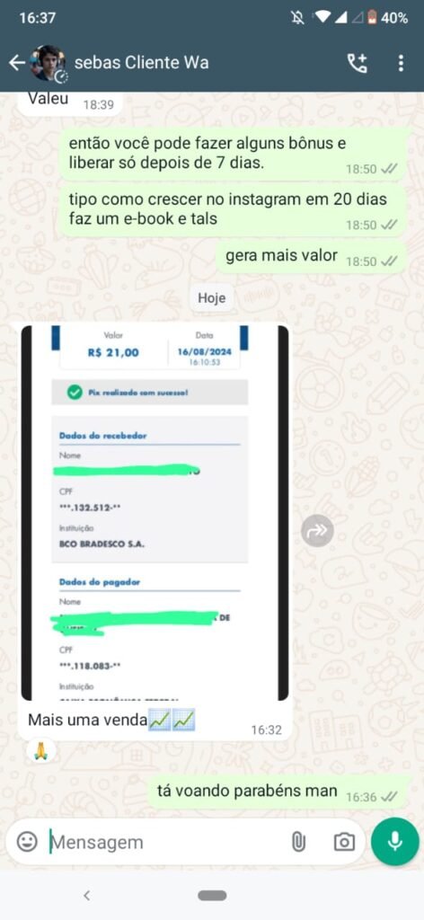 Print completo de depoimento 2 sobre o WA Sender Pro